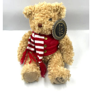 FAO Schwarz Plush Stuffed Fuzzy Teddy Bear Red Vest Striped Scarf NEW NWT